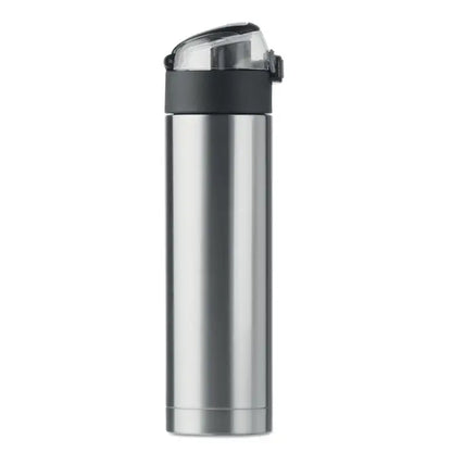 Sticla cu perete dublu de 400 ml din otel inoxidabil cu capac negru transparent tip flip-top