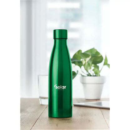 Sticla cu perete dublu de 500 ml verde metalizat, izolat solar, cu capac asortat si design minimalist