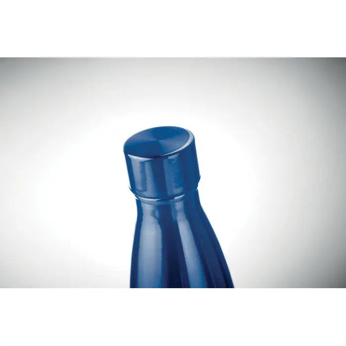 Sticlă cu perete dublu de 500 ml albastru metalizat cu capac cu filet pentru păstrarea băuturilor la temperatura optimă