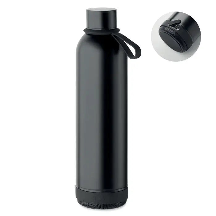Sticla cu perete dublu de 500 ml neagra mate cu functie boxa integrata si design cilindric elegant