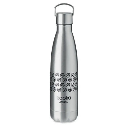 Sticla cu perete dublu de 500 ml din otel inoxidabil argintiu cu model frunze negre si brandul baoka