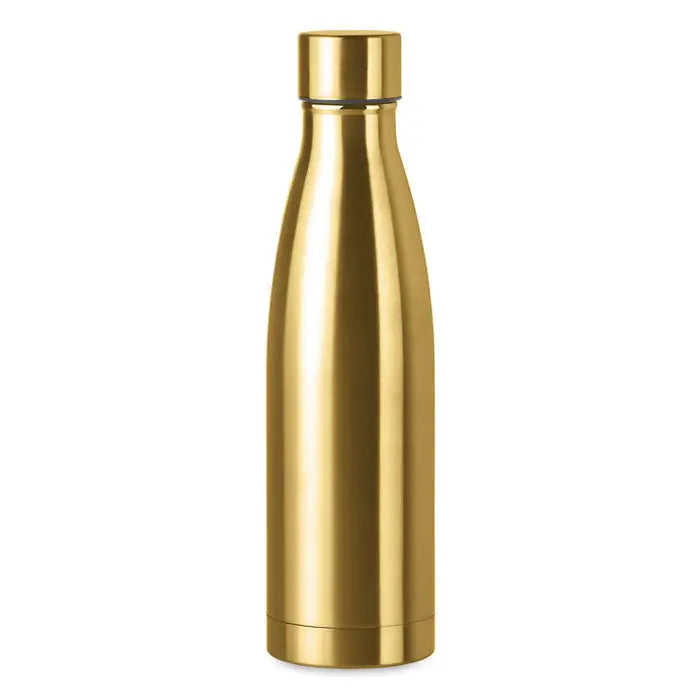 Sticlă cu perete dublu de 500 ml din oțel inoxidabil auriu cu design cilindric și capac potrivit