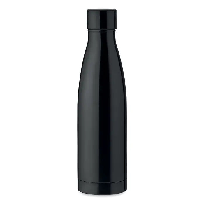 Sticla cu perete dublu de 500 ml neagra din otel inoxidabil cu design minimalist si capac asortat