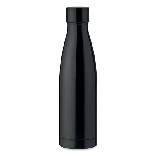Sticla cu perete dublu de 500 ml neagra din otel inoxidabil cu design minimalist si capac asortat