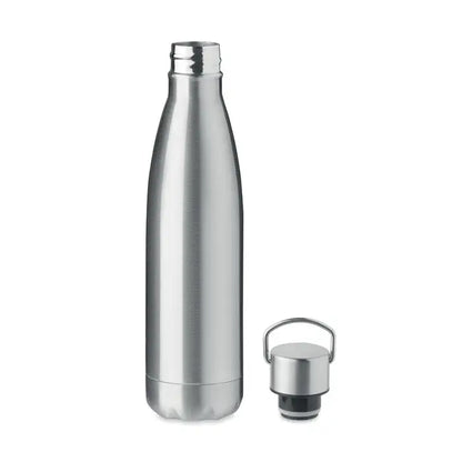 Sticlă cu perete dublu de 500 ml din oțel inoxidabil argintiu cu capac cu filet și mâner integrat