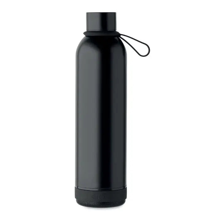 Sticla cu perete dublu de 500 ml neagra din otel inoxidabil mata cu design cilindric si maner integrat