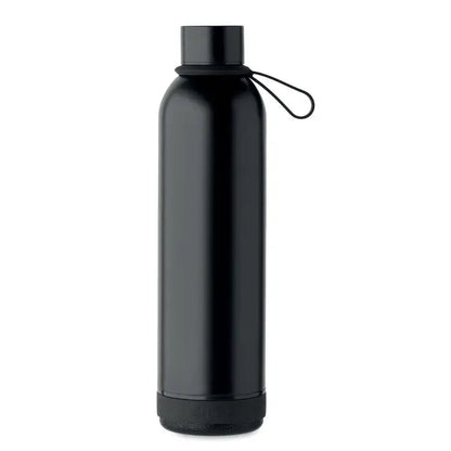 Sticla cu perete dublu de 500 ml neagra din otel inoxidabil mata cu design cilindric si maner integrat