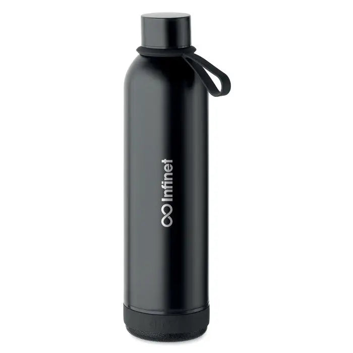 Sticla cu perete dublu de 500 ml neagra infinit cu finisaj metalic si bucla integrata pentru transport