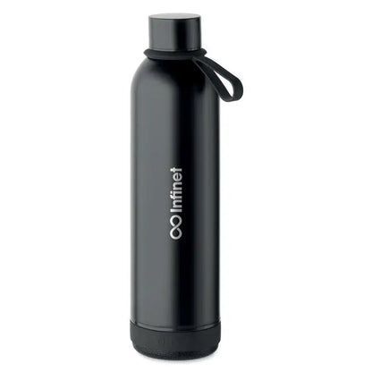 Sticla cu perete dublu de 500 ml neagra infinit cu finisaj metalic si bucla integrata pentru transport