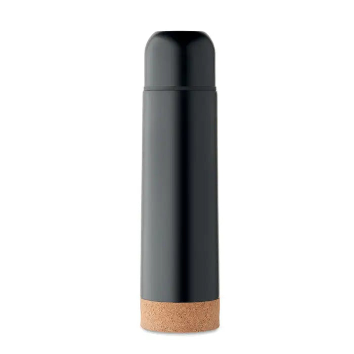 Sticla cu perete dublu de 500 ml termoizolanta neagra cu baza si capac din plută