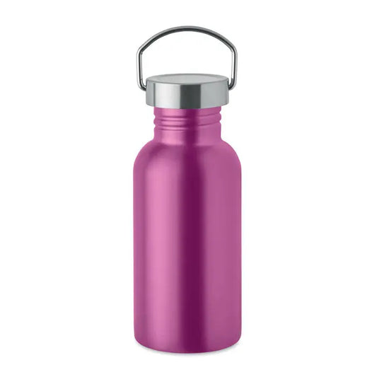 Sticla cu un singur perete 500 ml magenta mat din otel inoxidabil cu capac argintiu si bucla metalica integrata
