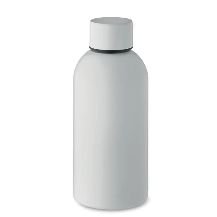 Sticla cu un singur perete 500 ml alba mata, cu capac asortat si inel negru de etansare subtil