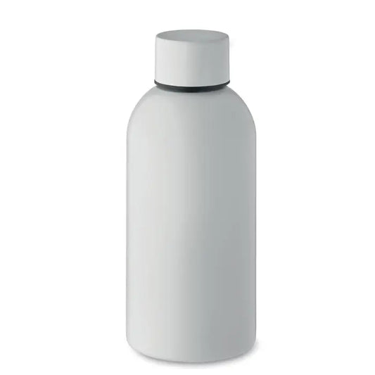 Sticla cu un singur perete 500 ml alba mata, cu capac asortat si inel negru de etansare subtil