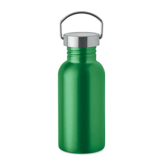 Sticla cu un singur perete 500 ml verde metalizat cu capac argintiu cu filet si maner integrat
