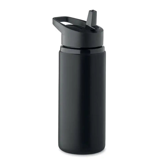 Sticla cu un singur perete 500 ml neagra izolata cu finisaj mat si capac rabatabil cu pai integrat