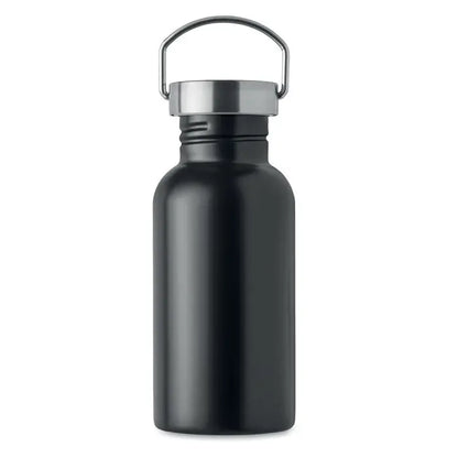 Sticla cu un singur perete 500 ml neagra din otel inoxidabil cu capac argintiu cu filet si maner integrat