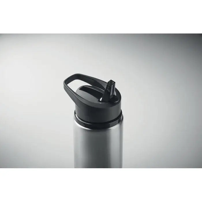 Sticlă de 500 ml din oțel inoxidabil argintiu cu capac negru din plastic cu mâner integrat și orificiu pentru băut