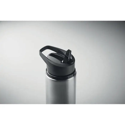 Sticlă de 500 ml din oțel inoxidabil argintiu cu capac negru din plastic cu mâner integrat și orificiu pentru băut