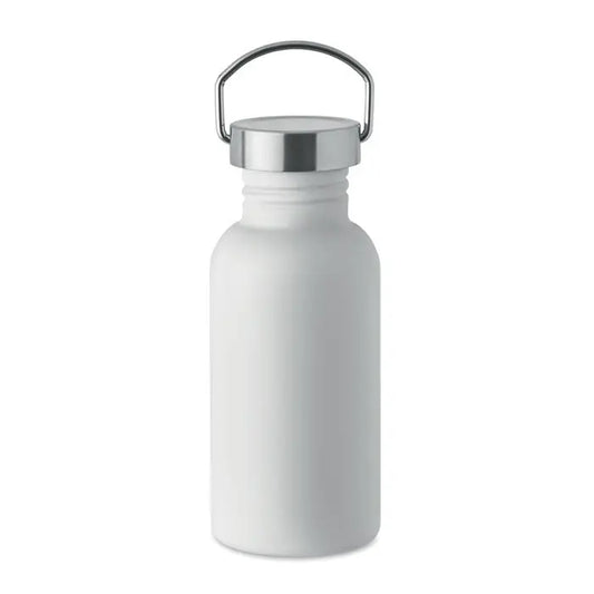 Sticlă cu un singur perete 500 ml alb mat din oțel inoxidabil cu capac argintiu și mâner integrat