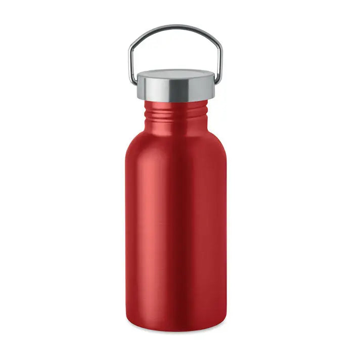 Sticla cu un singur perete 500 ml roșie metalică cu capac argintiu și mâner integrat pentru apă