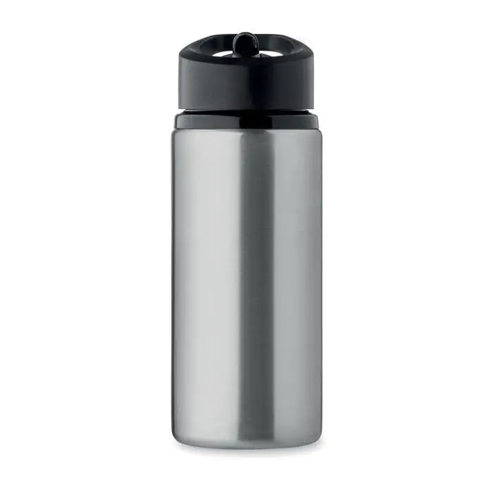 Sticla cu un singur perete 500 ml din oțel inoxidabil argintiu cu capac negru cu orificiu integrat pentru băut