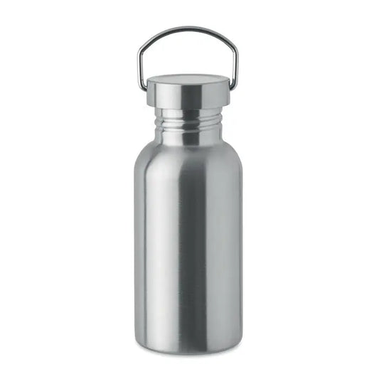 Sticla cu un singur perete 500 ml din otel inoxidabil argintiu cu finisaj mat si maner metalic curbat pe capac