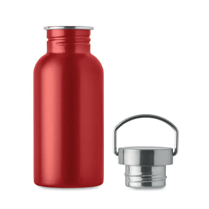 Sticla cu un singur perete 500 ml cu corp metalic rosu si capac argintiu cu maner integrat