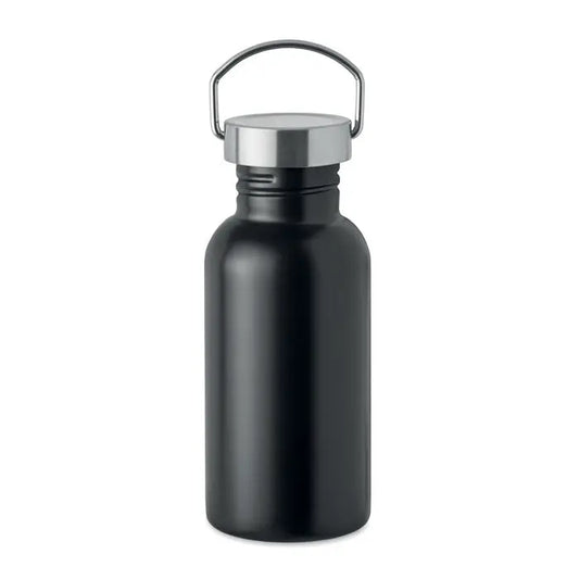 Sticla cu un singur perete 500 ml din otel inoxidabil negru mat cu capac si maner argintiu