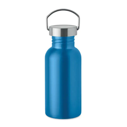 Sticlă cu un singur perete 500 ml albastru metalic cu capac argintiu filetabil și mâner integrat