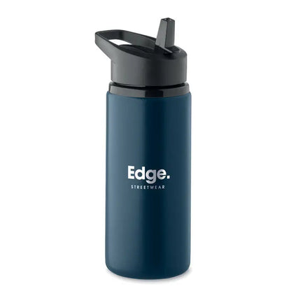 Sticla cu un singur perete 500 ml albastru inchis izolat cu capac flip-top negru si margine edge