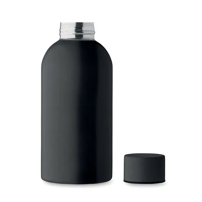 Sticlă cu un singur perete 500 ml neagră mată cu capac asortat și gât metalic filetat