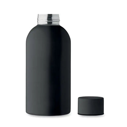 Sticlă cu un singur perete 500 ml neagră mată cu capac asortat și gât metalic filetat