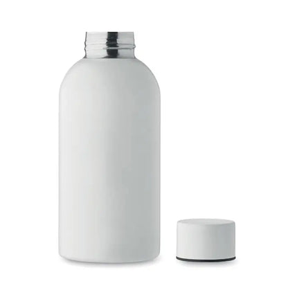 Sticlă cu un singur perete 500 ml din plastic alb mat cu gât metalic argintiu și capac alb