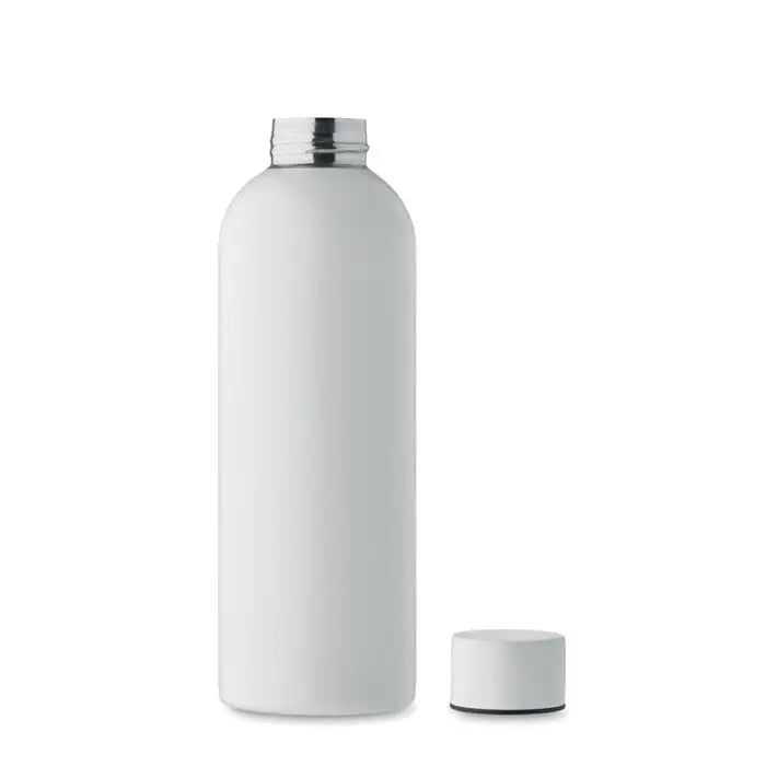Sticla cu un singur perete 750 ml alb mat cu gat metalic argintiu si capac alb asortat