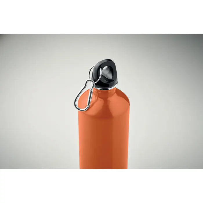 Sticla cu un singur perete 750ml metalica portocalie cu capac negru cu filet si carabiniera argintie