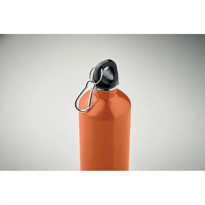 Sticla cu un singur perete 750ml metalica portocalie cu capac negru cu filet si carabiniera argintie