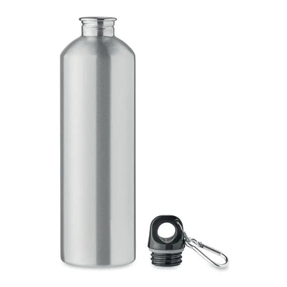 Sticlă cu un singur perete 750ml din aluminiu argintiu cu capac negru și cârlig carabinieră pentru apă
