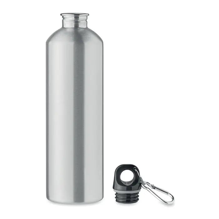 Sticla cu un singur perete 750ml din otel inoxidabil argintiu cu capac negru si carabiniera argintie atasata
