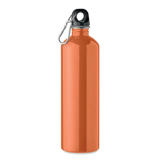 Sticlă cu un singur perete de 750ml portocalie metalică cu capac negru și carabinieră argintie