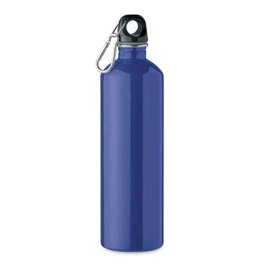 Sticla cu un singur perete 750ml albastru metalizat cu capac negru si carabiniera argintie