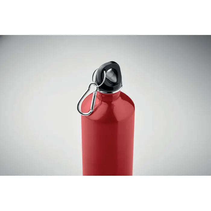 Sticla cu un singur perete 750ml roșie metalică cu capac negru cu înșurubare și carabinieră argintie