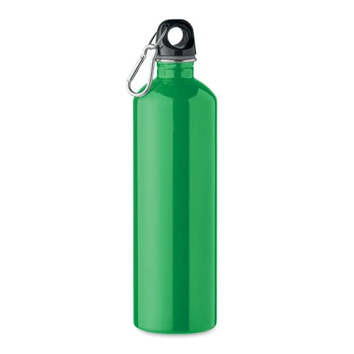 Sticla cu un singur perete 750ml verde vibrant din aluminiu cu capac negru si carabiniera argintie