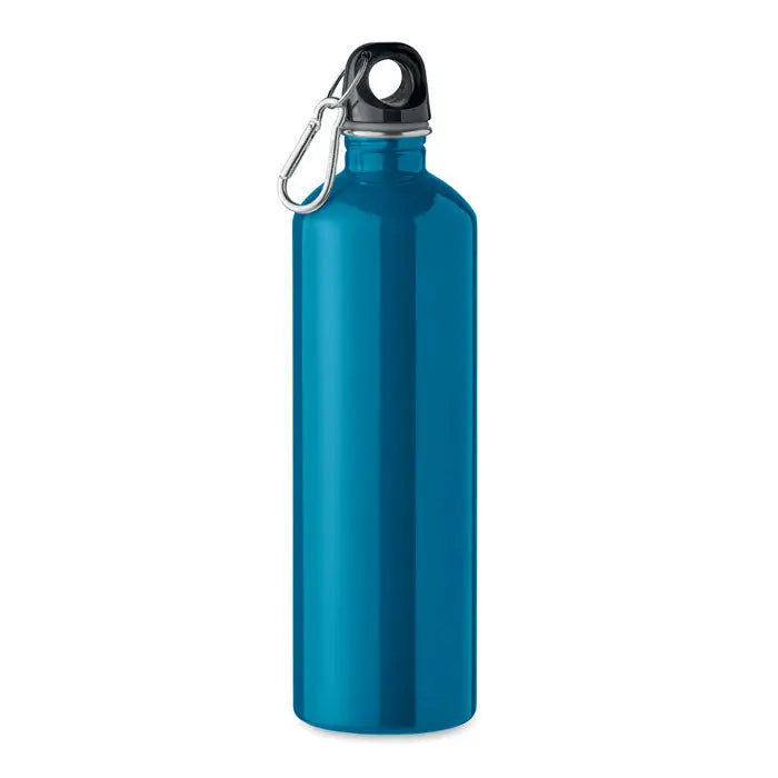 Sticla cu un singur perete 750ml albastru vibrant din aluminiu cu capac negru si carabiniera argintie