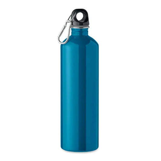 Sticla cu un singur perete 750ml albastru vibrant din aluminiu cu capac negru si carabiniera argintie