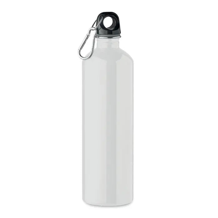 Sticla cu un singur perete 750ml alb translucid din aluminiu cu capac negru si carabiniera argintie