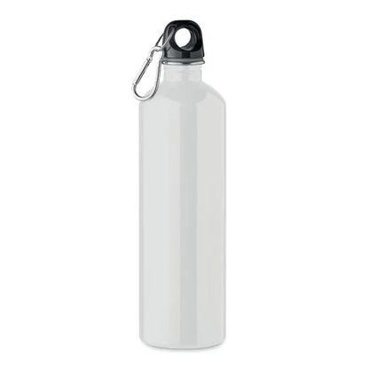 Sticla cu un singur perete 750ml alb translucid din aluminiu cu capac negru si carabiniera argintie