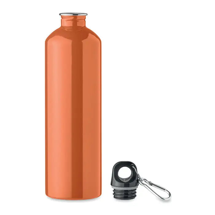 Sticla cu un singur perete 750ml din metal portocaliu cu capac negru si carabiniera argintie pentru hidratare usoara