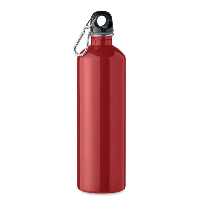 Sticla cu un singur perete 750ml din metal rosu cu capac negru si carabiniera argintie pentru hidratare usoara