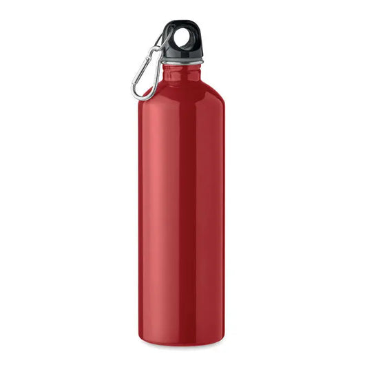 Sticla cu un singur perete 750ml din metal rosu cu capac negru si carabiniera argintie pentru hidratare usoara