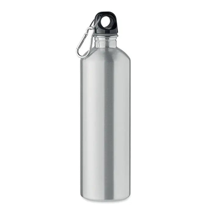 Sticla cu un singur perete 750ml aluminiu argintiu cu capac negru si carabiniera argintie